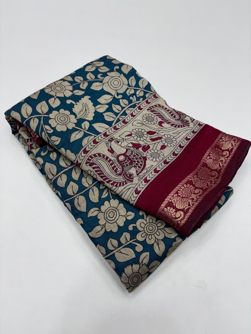 FABLOUS SILK WITH PEN KALAMKARI PREMIUIM COTTON SAREE