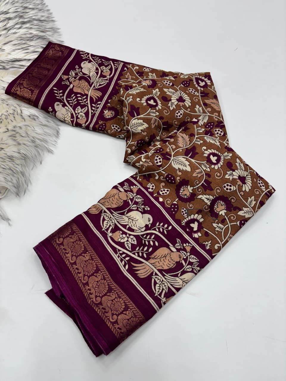FABLOUS SILK WITH PEN KALAMKARI PREMIUIM COTTON SAREE