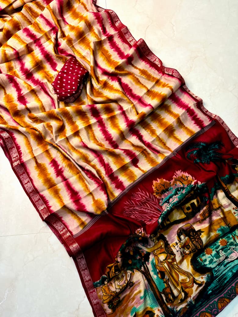 PYAARI SILK WITH PEN KALAMKARI PREMIUIM COTTON SAREE