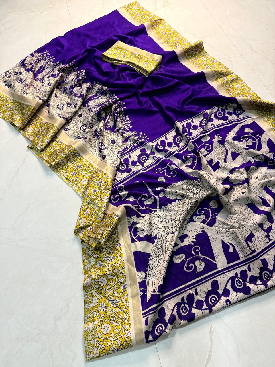 PYAARI SILK WITH PEN KALAMKARI PREMIUIM COTTON SAREE