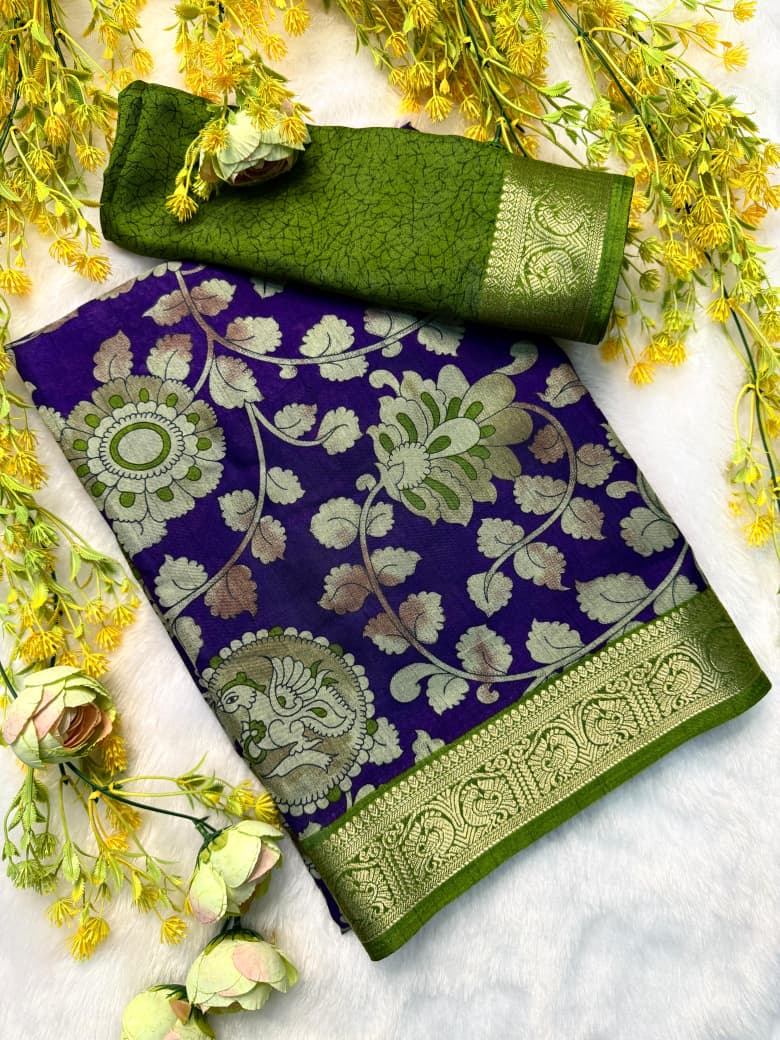 FABLOUS SILK WITH PEN KALAMKARI PREMIUIM COTTON SAREE