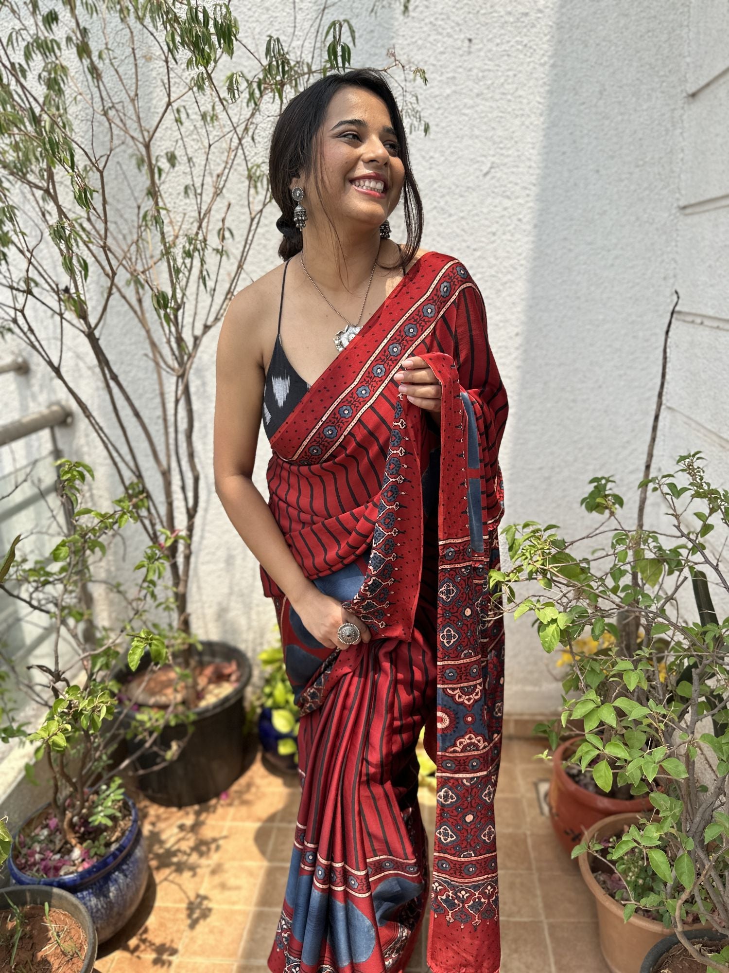 SAMNE WALE MODAL SILK AJRAKH SAREE