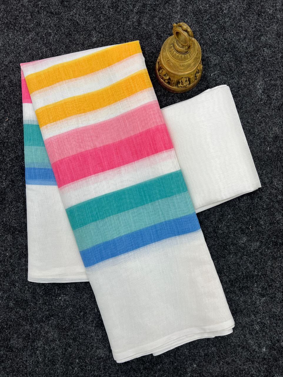 CRYSTAL RAINBOW WALE PREMIUM LINEN COTTON SAREE