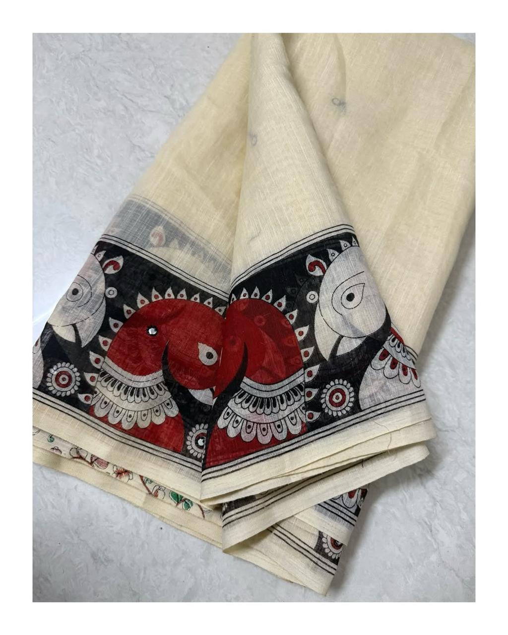 BEST KALAMKARRI  WALE PREMIUM LINEN COTTON SAREE