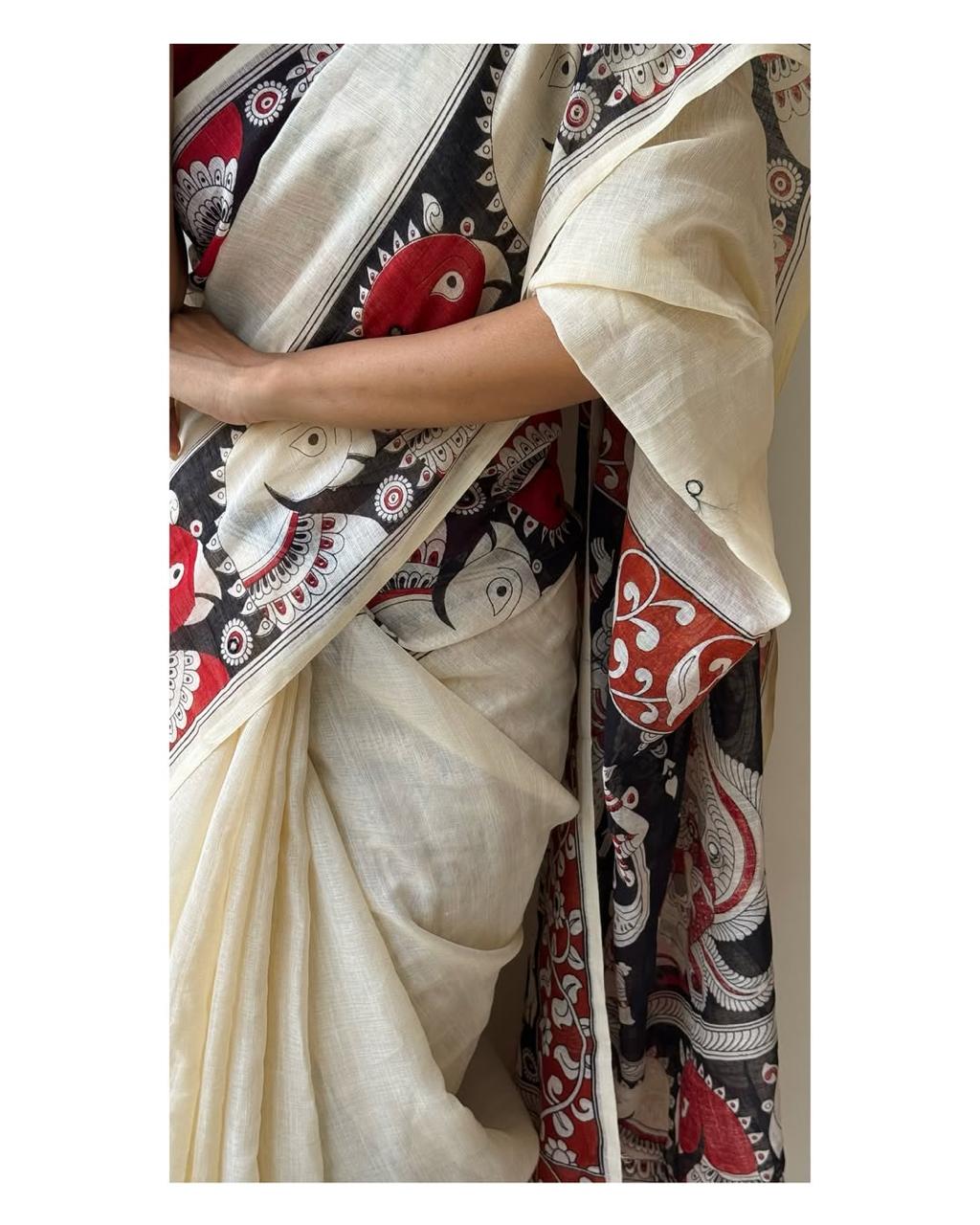 BEST KALAMKARRI  WALE PREMIUM LINEN COTTON SAREE