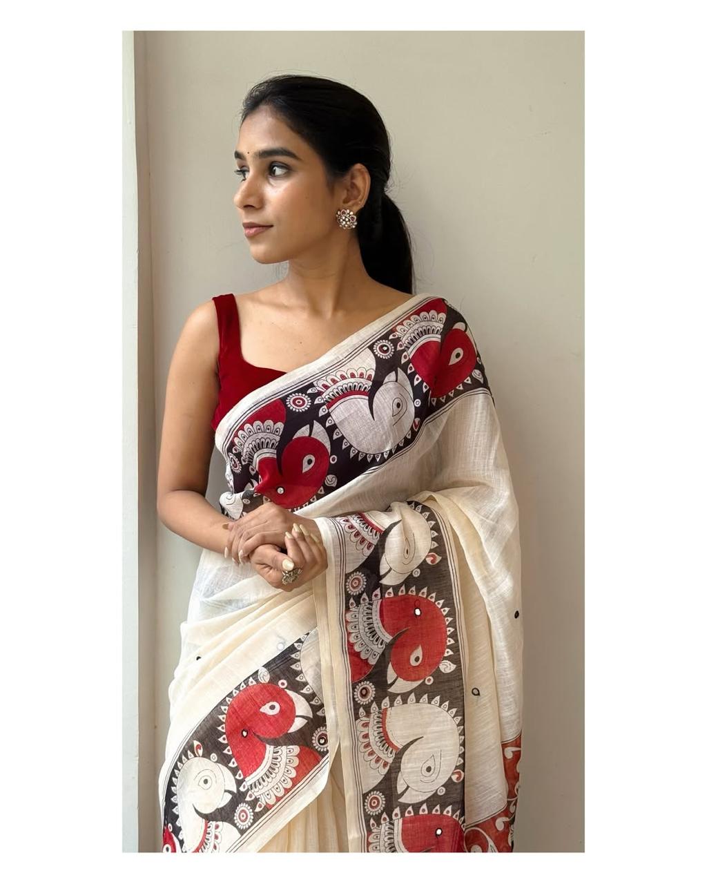 BEST KALAMKARRI  WALE PREMIUM LINEN COTTON SAREE