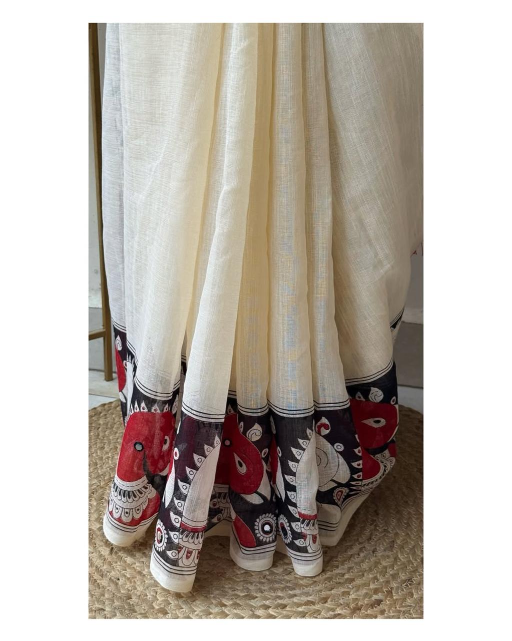 BEST KALAMKARRI  WALE PREMIUM LINEN COTTON SAREE