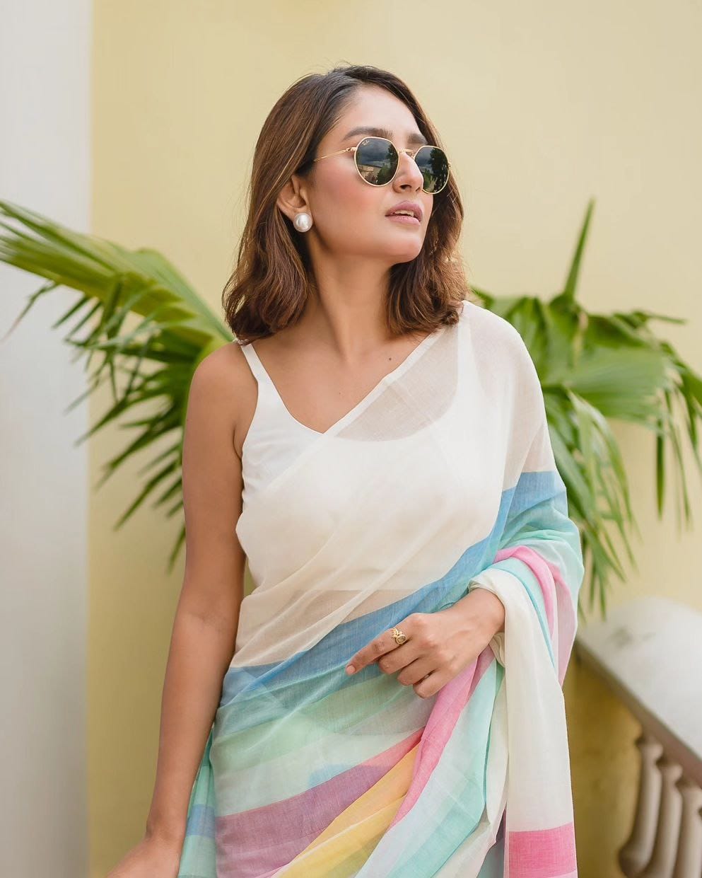 CRYSTAL RAINBOW WALE PREMIUM LINEN COTTON SAREE